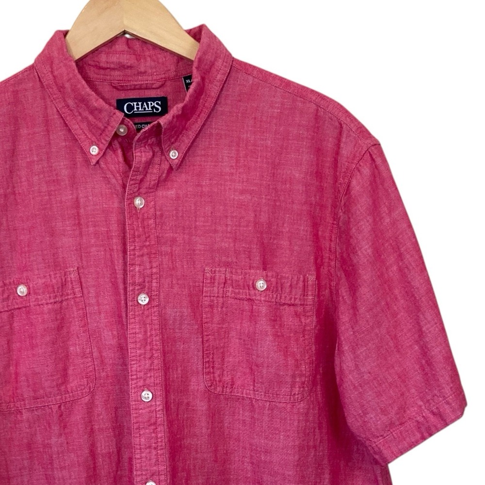 Chaps Ralph Lauren Shirt Men Button Up XL Washed Chambray Pink Preppy Summer